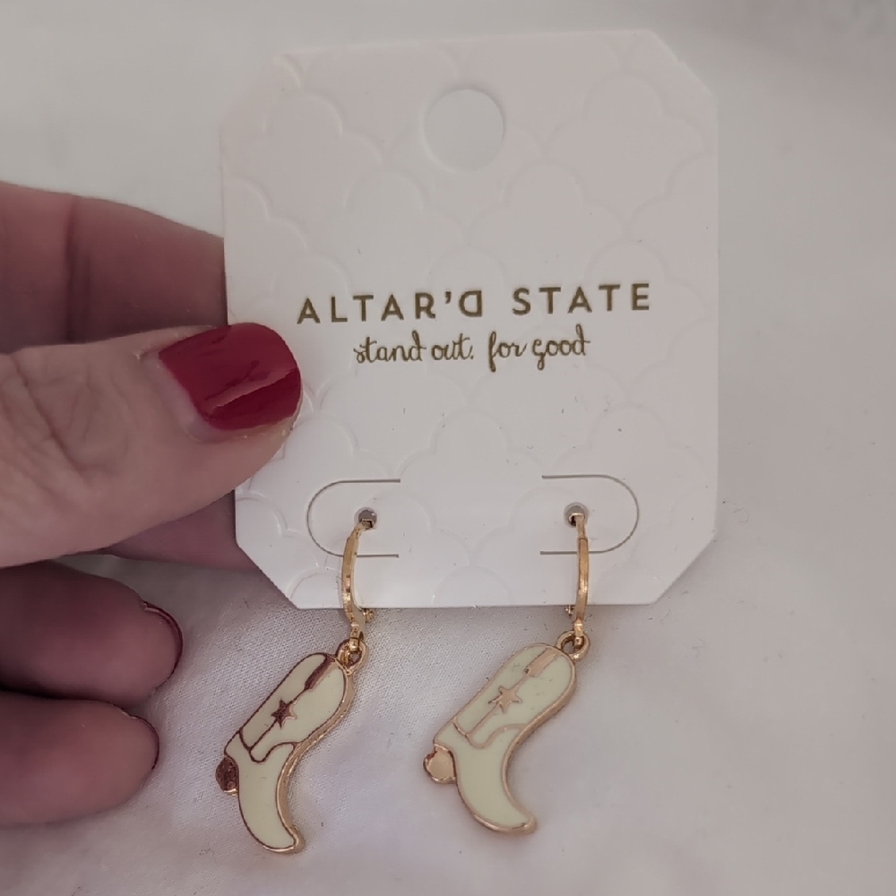 Altar'd State Cream and Gold Boot Earrings